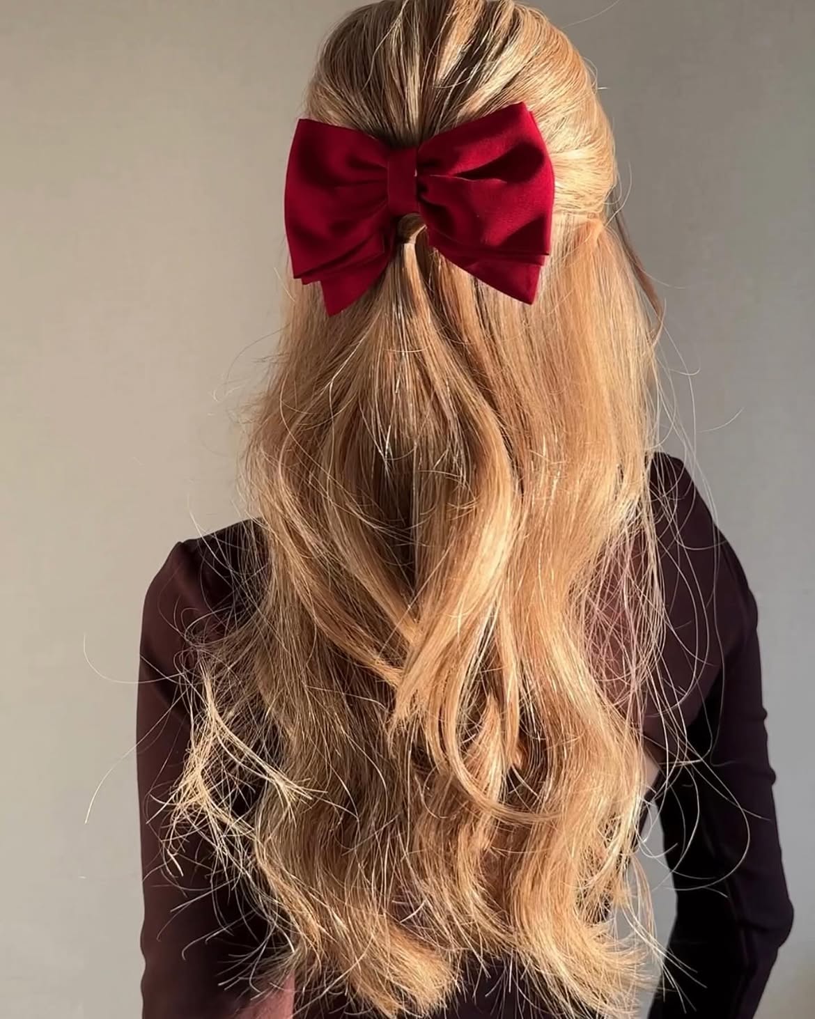 Half-Up Waves With A Bold Red Bow