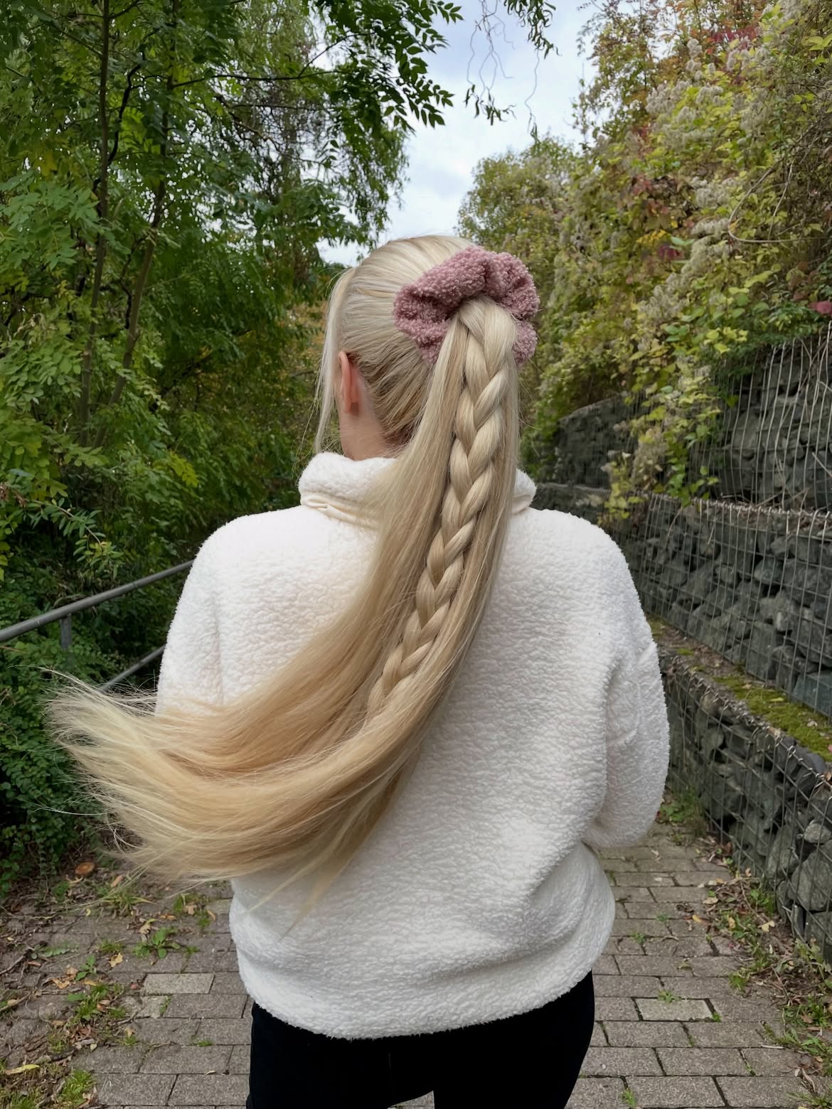 High Braided Ponytail With Cozy Winter Scrunchie