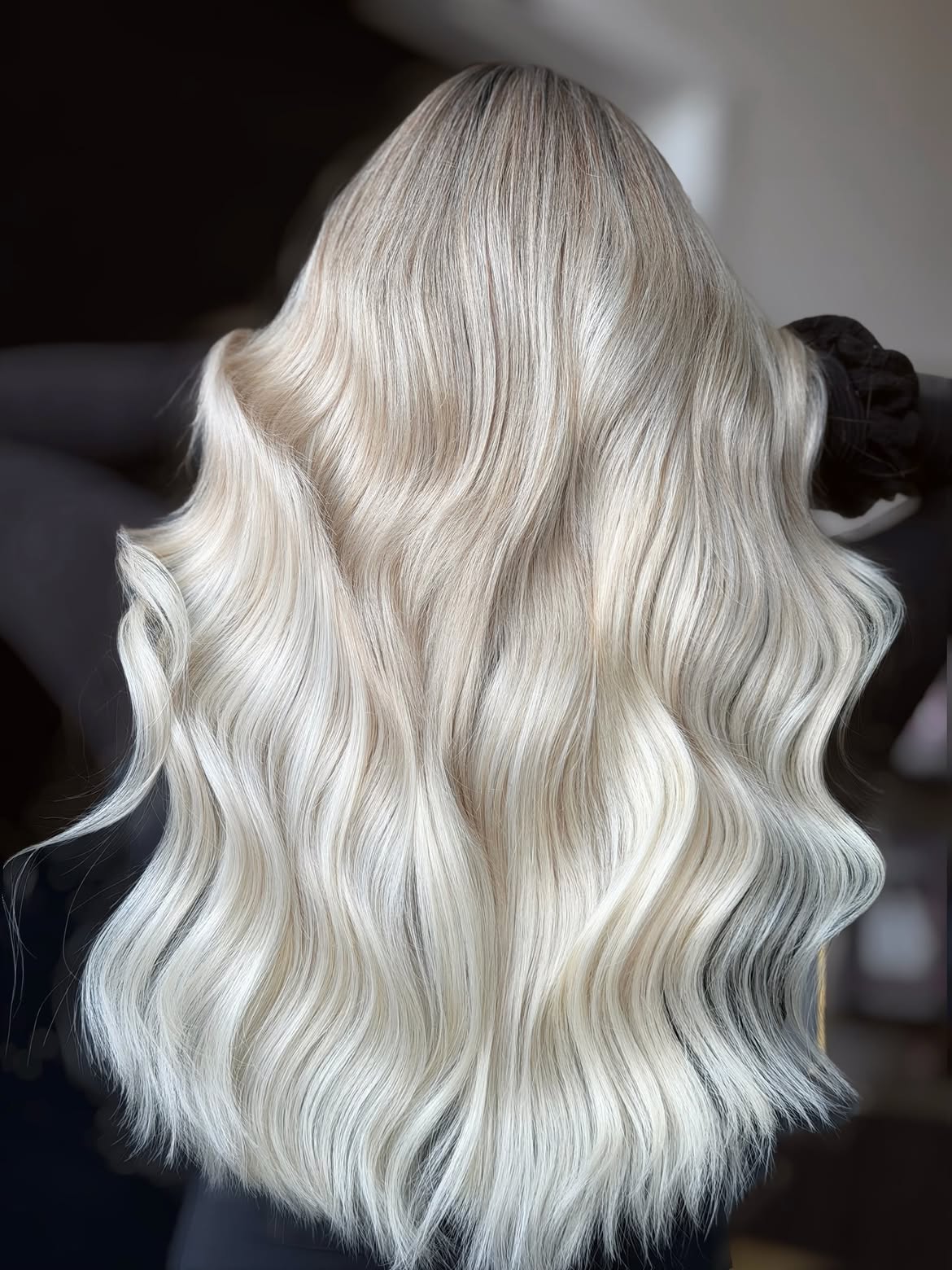 Icy Platinum Blonde Waves With Root Melt
