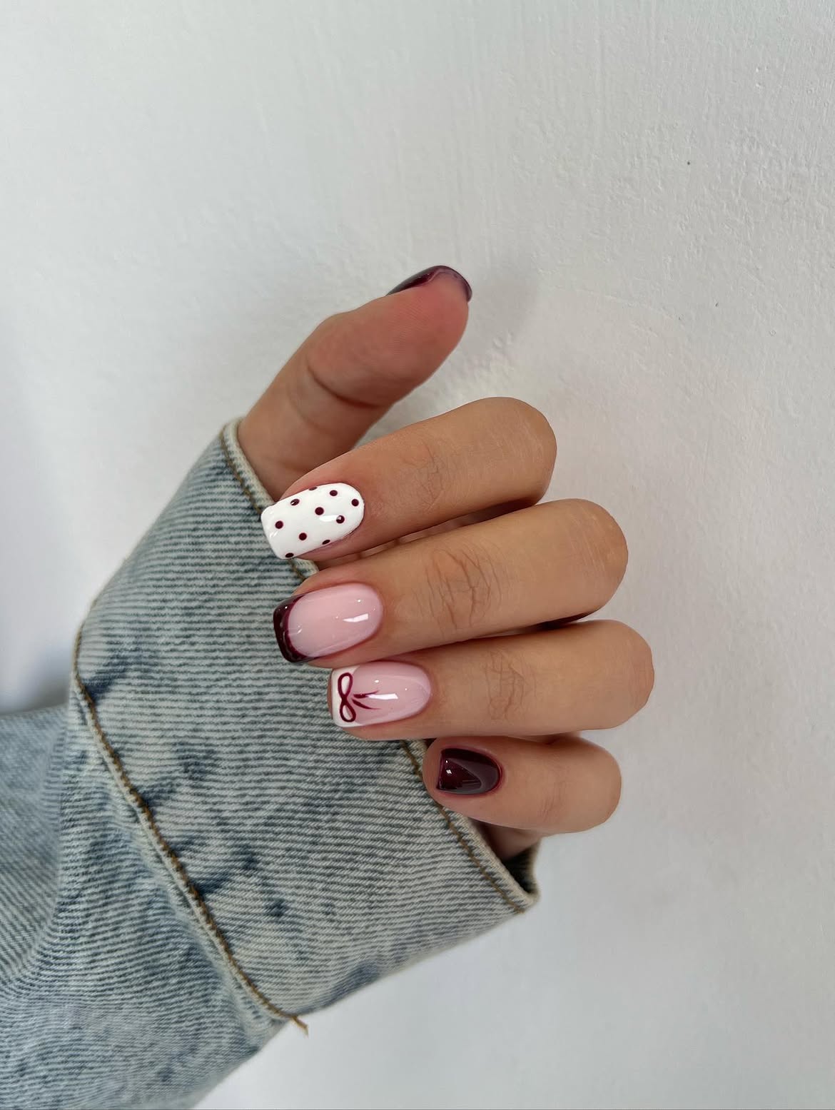 Kawaii Pink and White Polka Dot French Nails