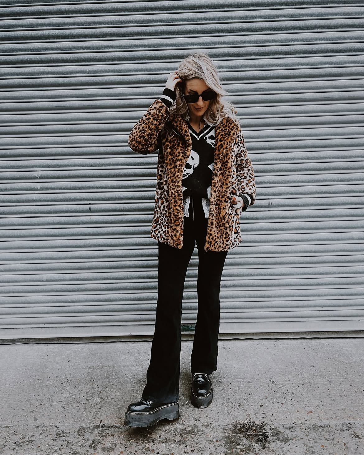 Leopard Print Coat With Skull Sweater Outfit