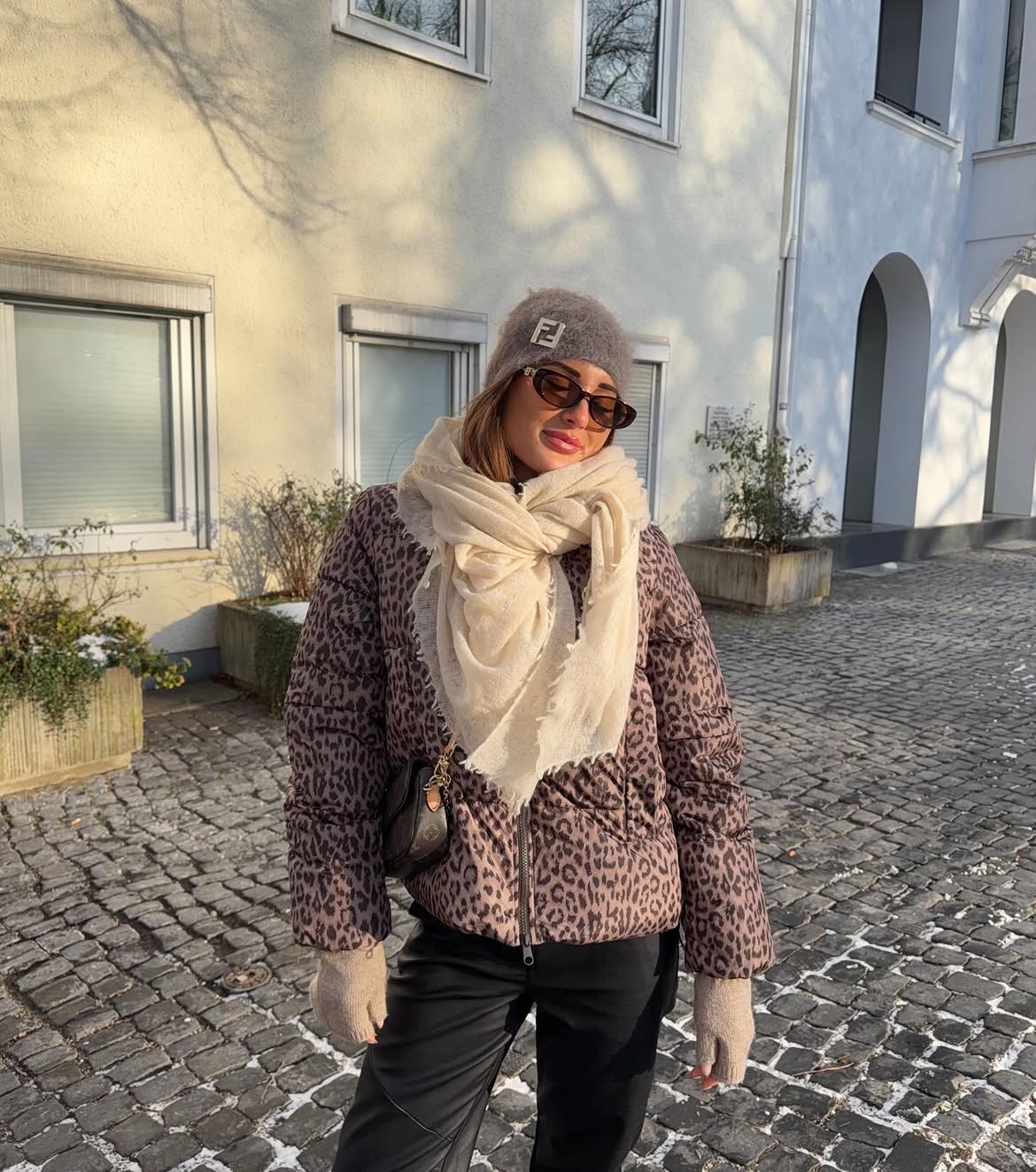 Leopard Print Puffer Jacket With Cozy Winter Accessories