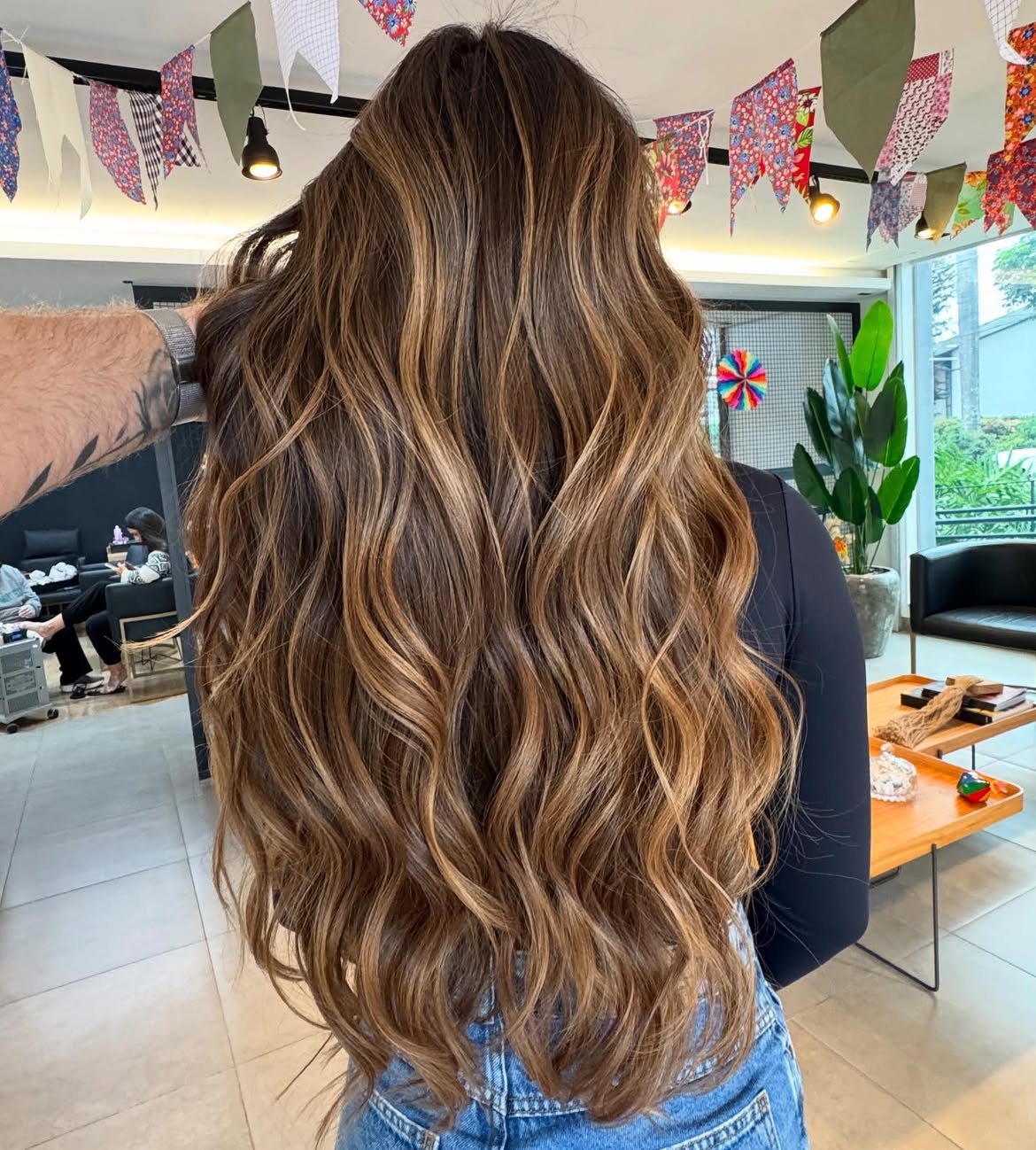 Long Caramel Balayage Waves On Dark Brunette Hair