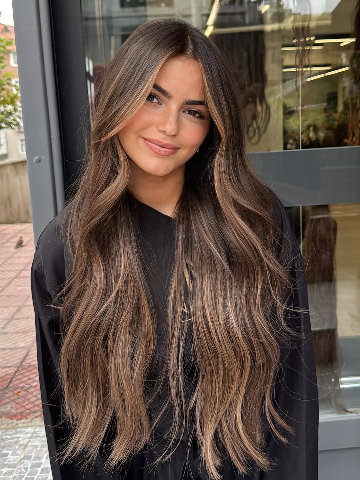 Long Caramel Balayage With Face Framing Layers