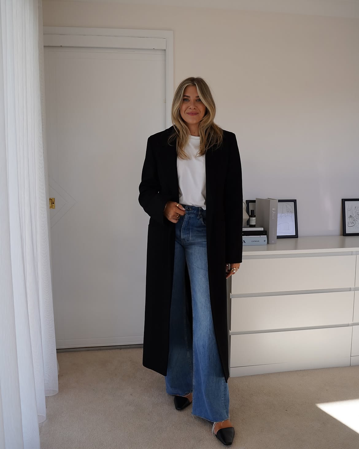 Longline Black Blazer With Wide Leg Denim