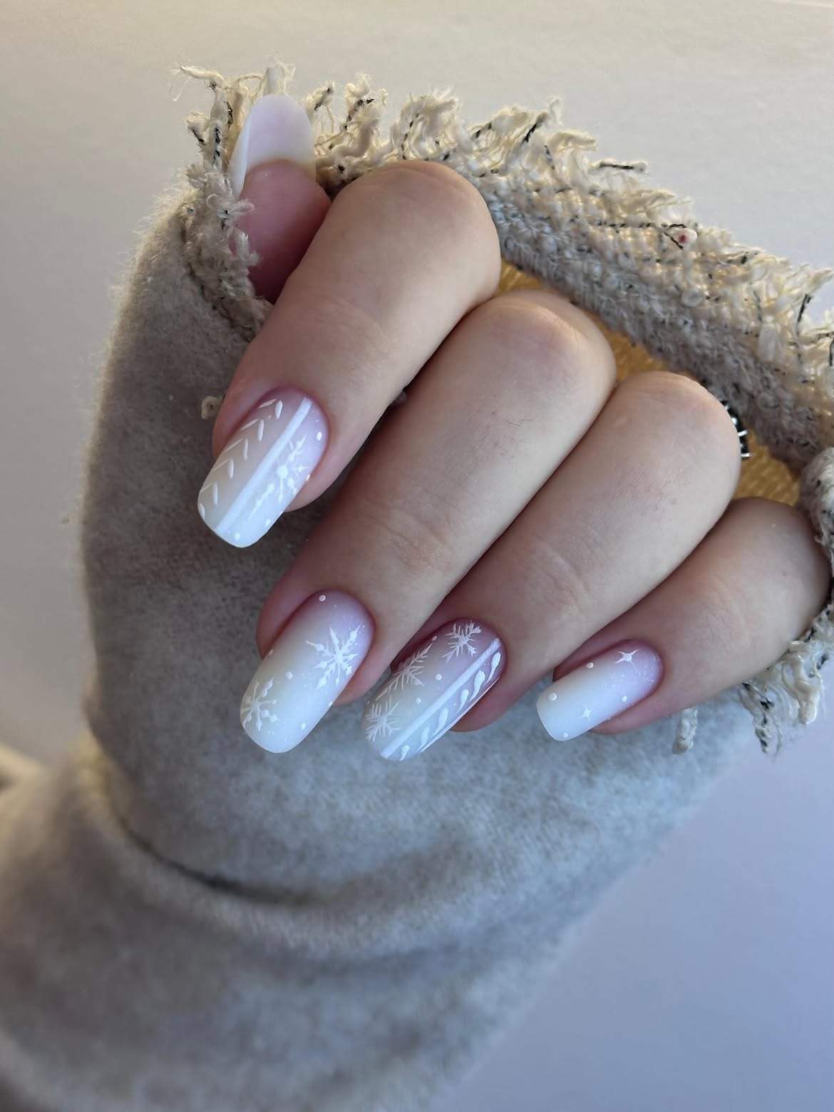 Matte White Snowflake Ombre Winter Nails