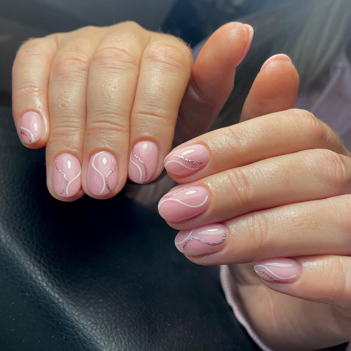 Milky Pink Swirls With Silver Glitter Accents