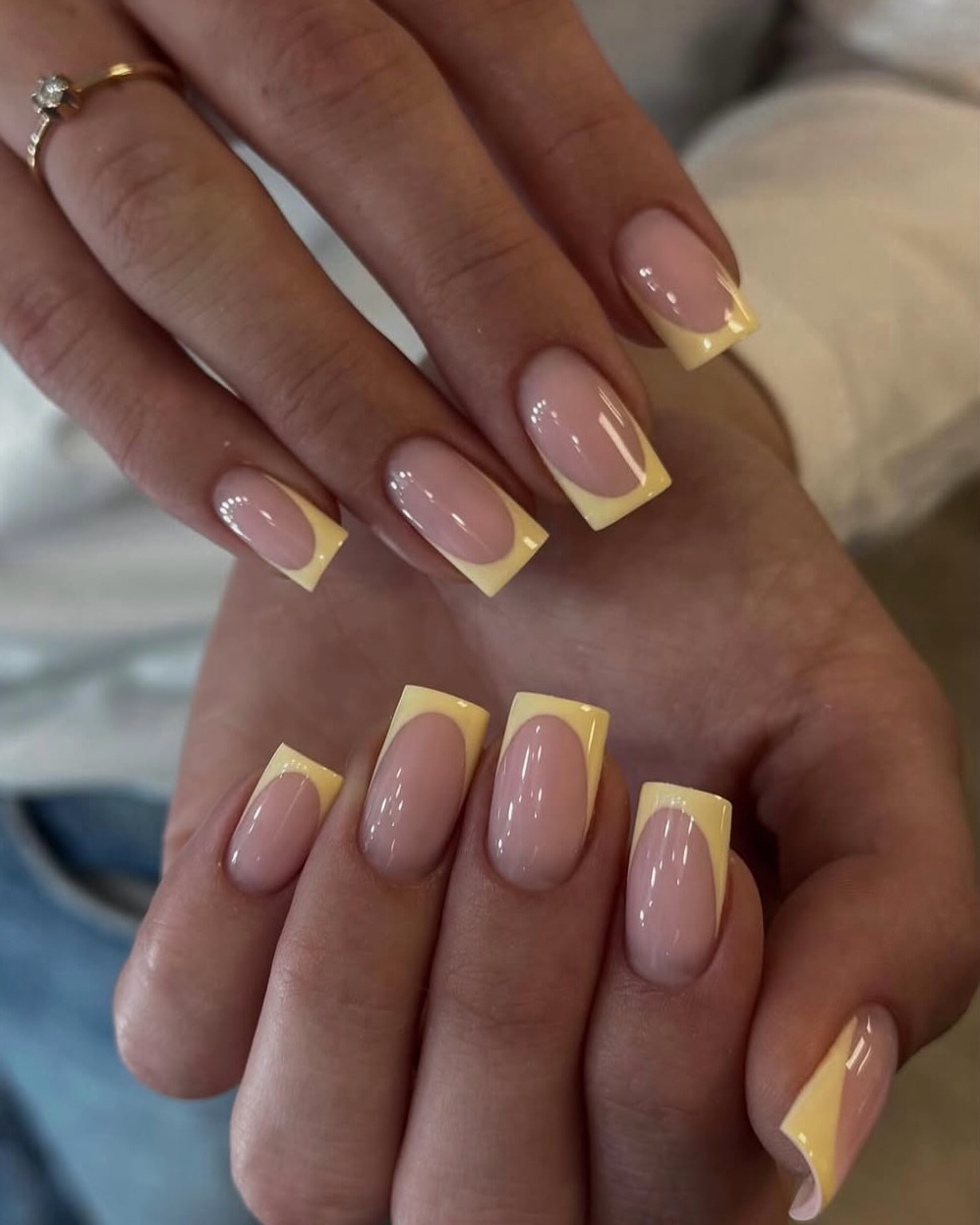 Modern French Coffin Nails with Pastel Yellow Tips