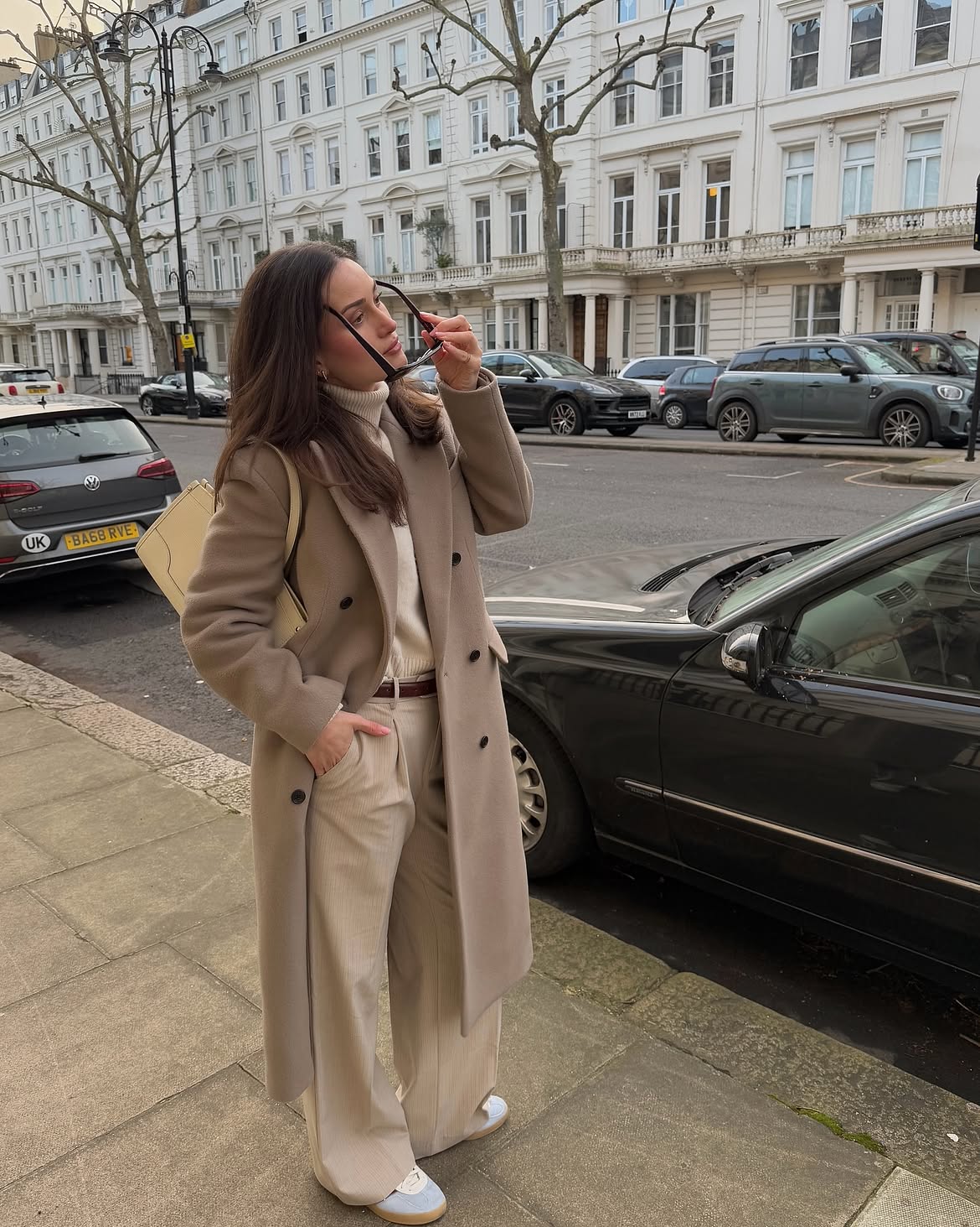 Monochrome Wool Coat And Wide Leg Trouser Outfit