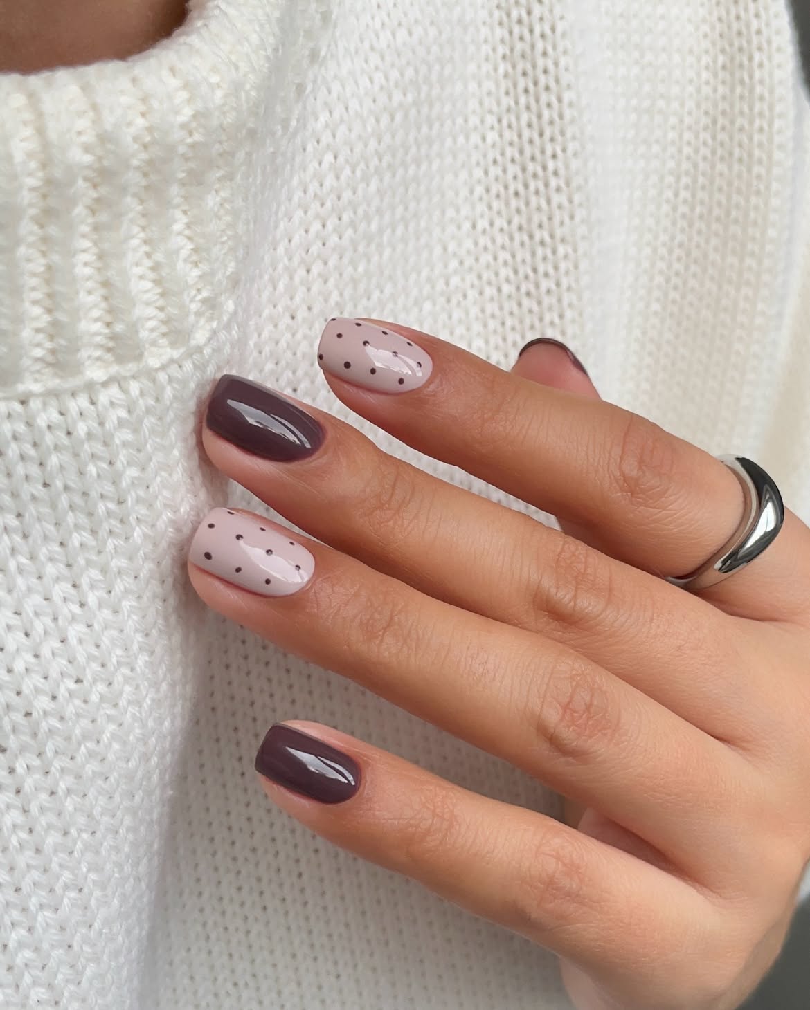 Neutral Polka Dot Matte and Glossy Nails
