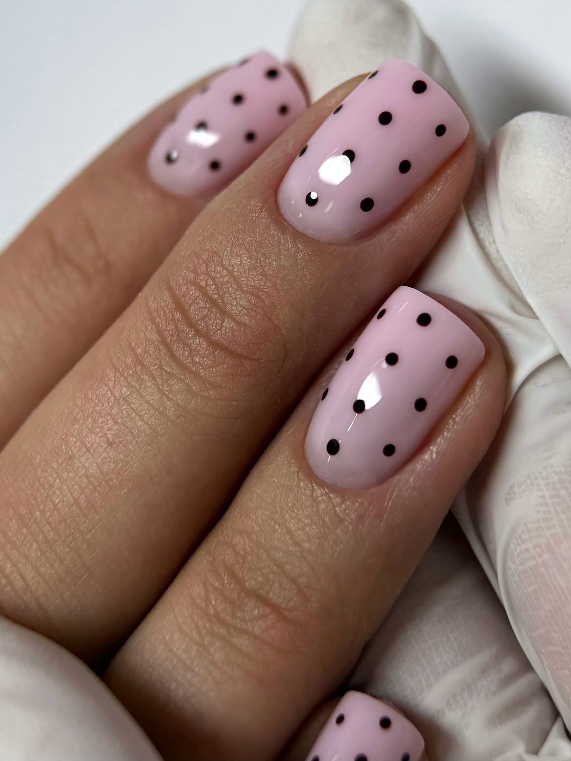 Pastel Pink Polka Dot Square Nails