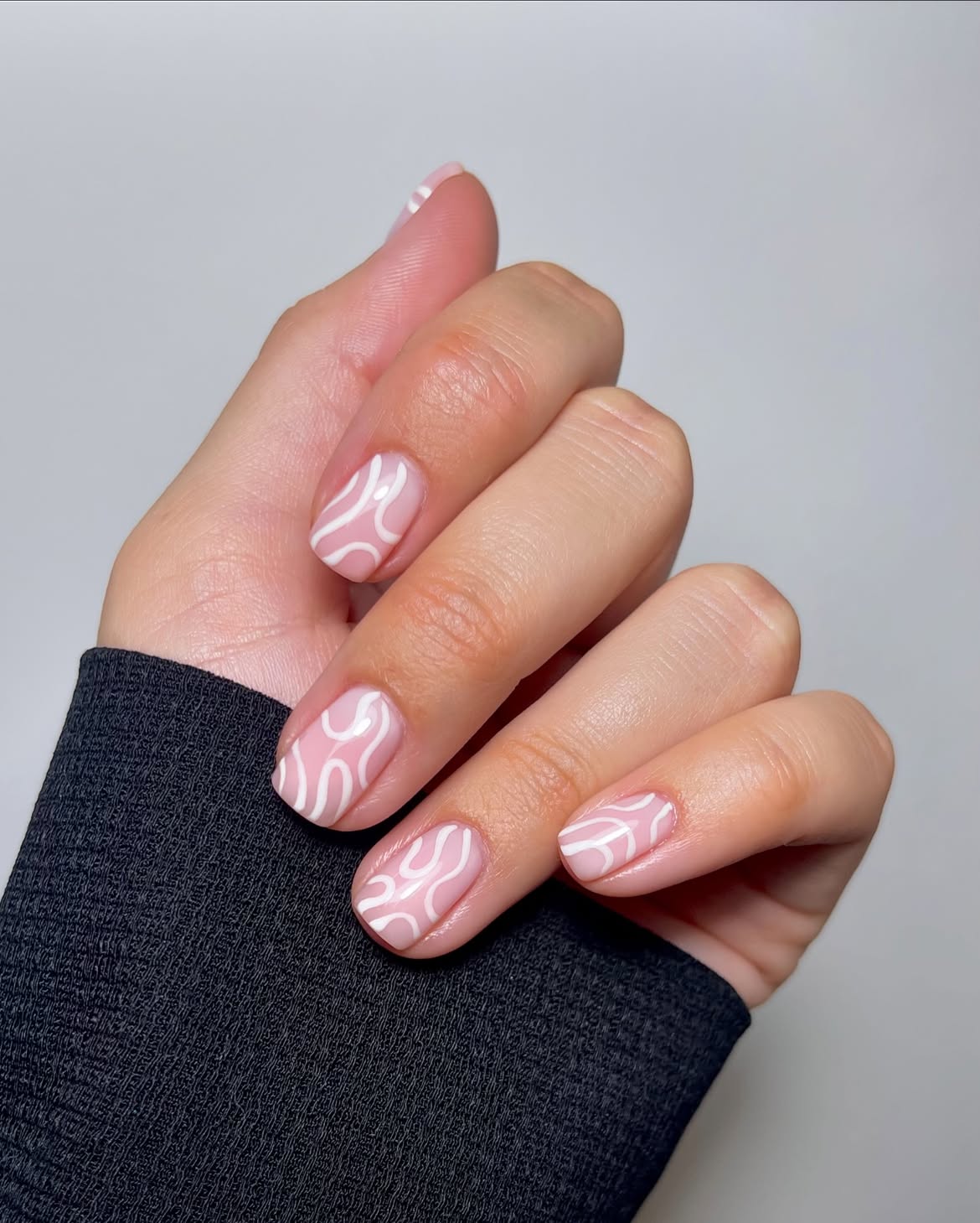 Pastel Pink Swirl Abstract French Tips