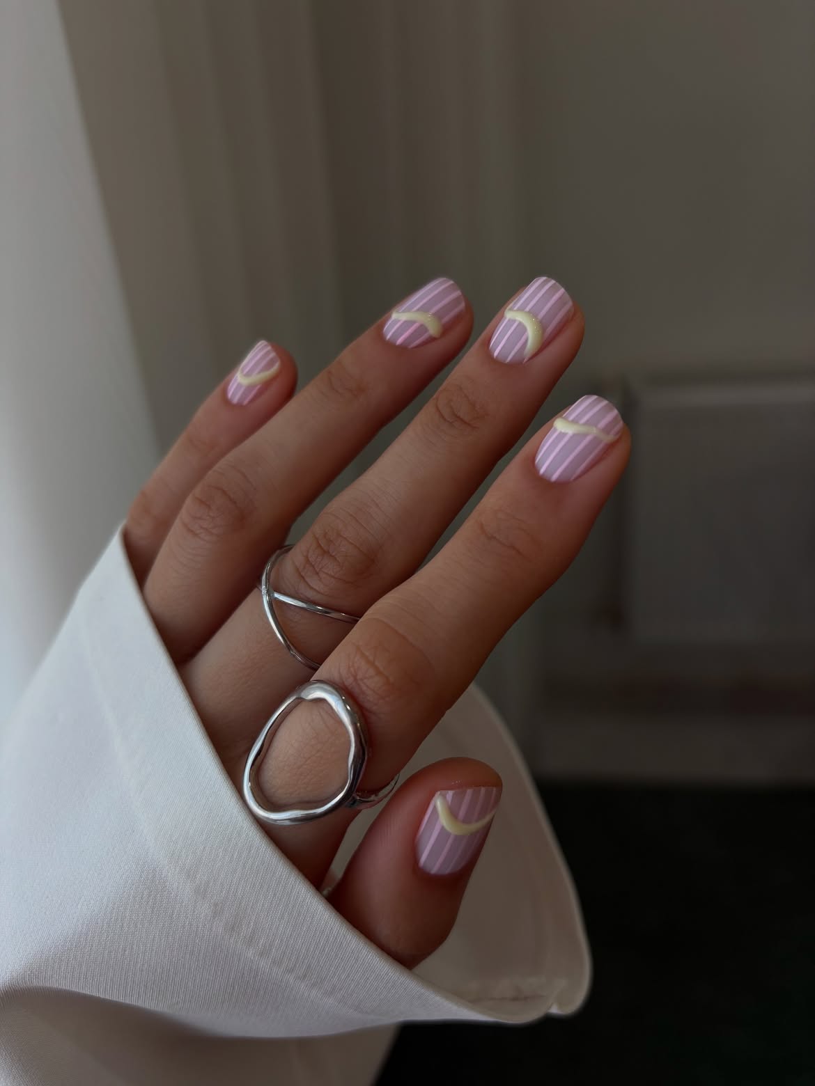 Pastel Stripe Moon Crescent Nails