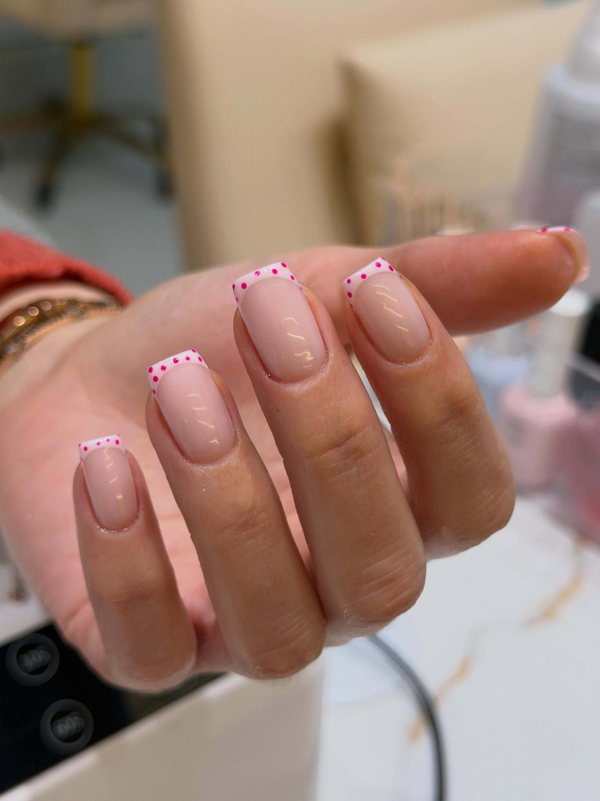 Pink Polka Dot French Tip Nails