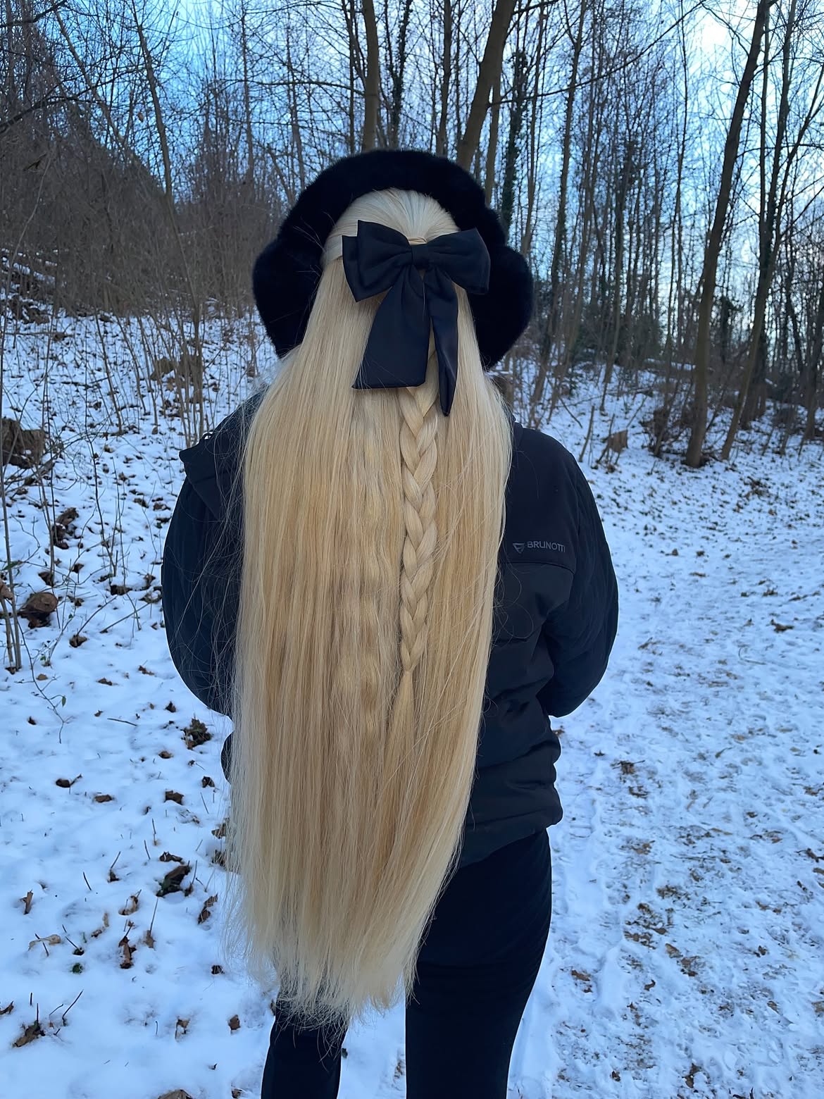 Platinum Long Braid With Black Hair Bow