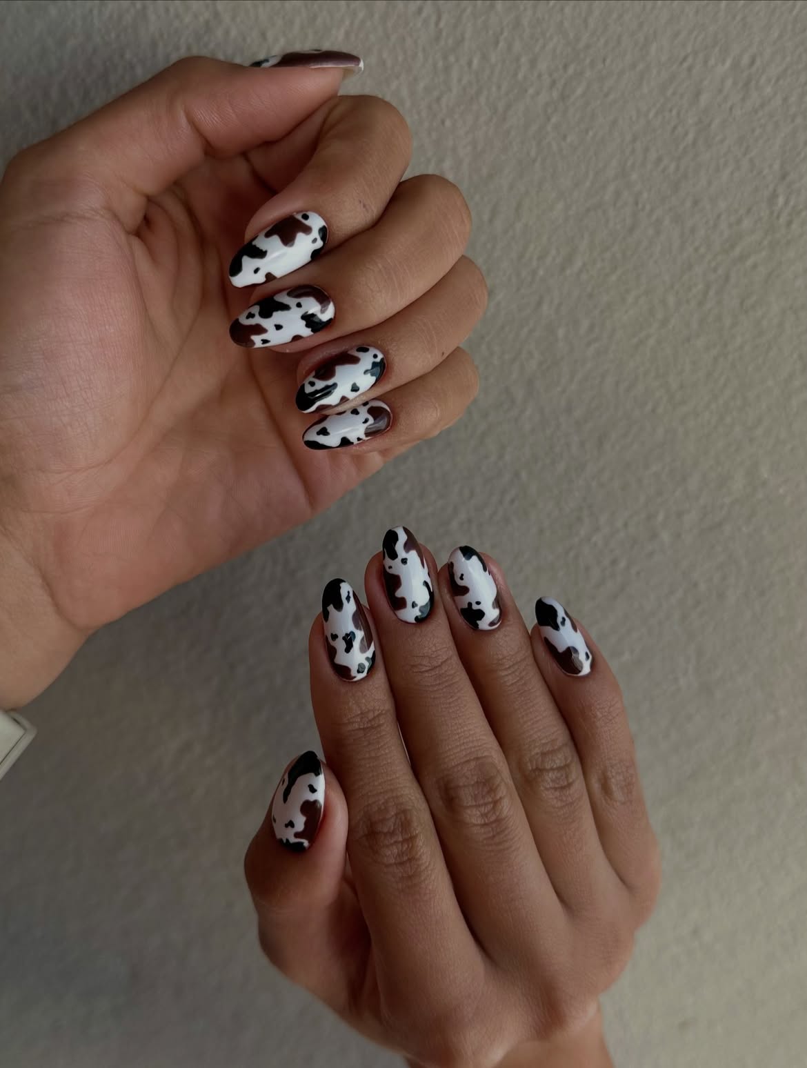 Playful Cow Print Almond Nails