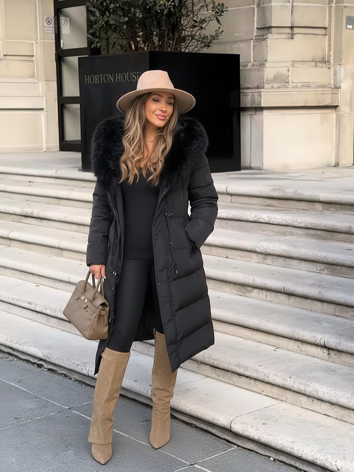 Puffer Coat With Suede Boots Street Style