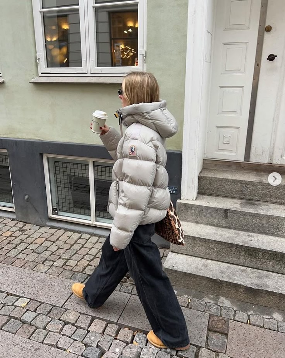 Puffy Jacket, Wide Leg Jeans, And Clogs