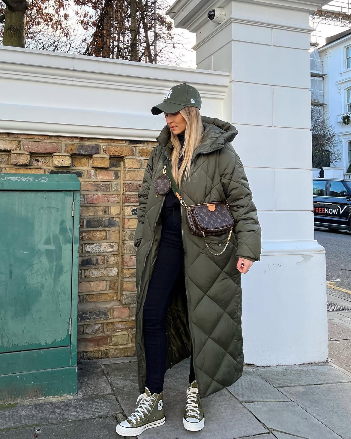 Quilted Maxi Puffer Coat With Converse Street Style