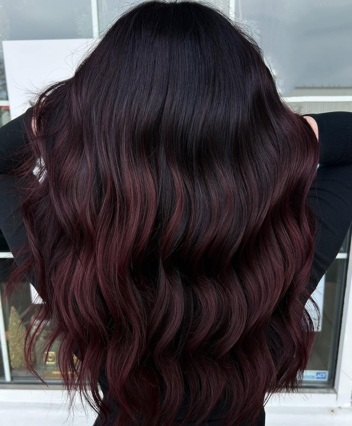 Rich Burgundy Waves On Long Dark Hair