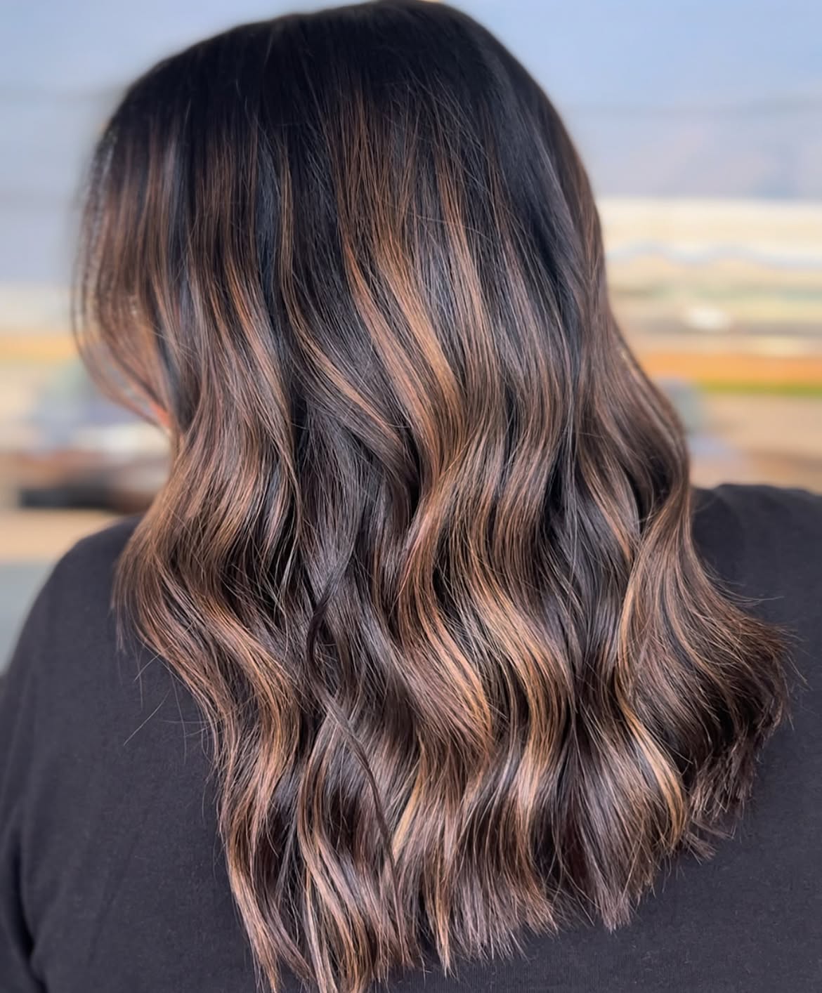 Rich Caramel Balayage On Brunette Waves