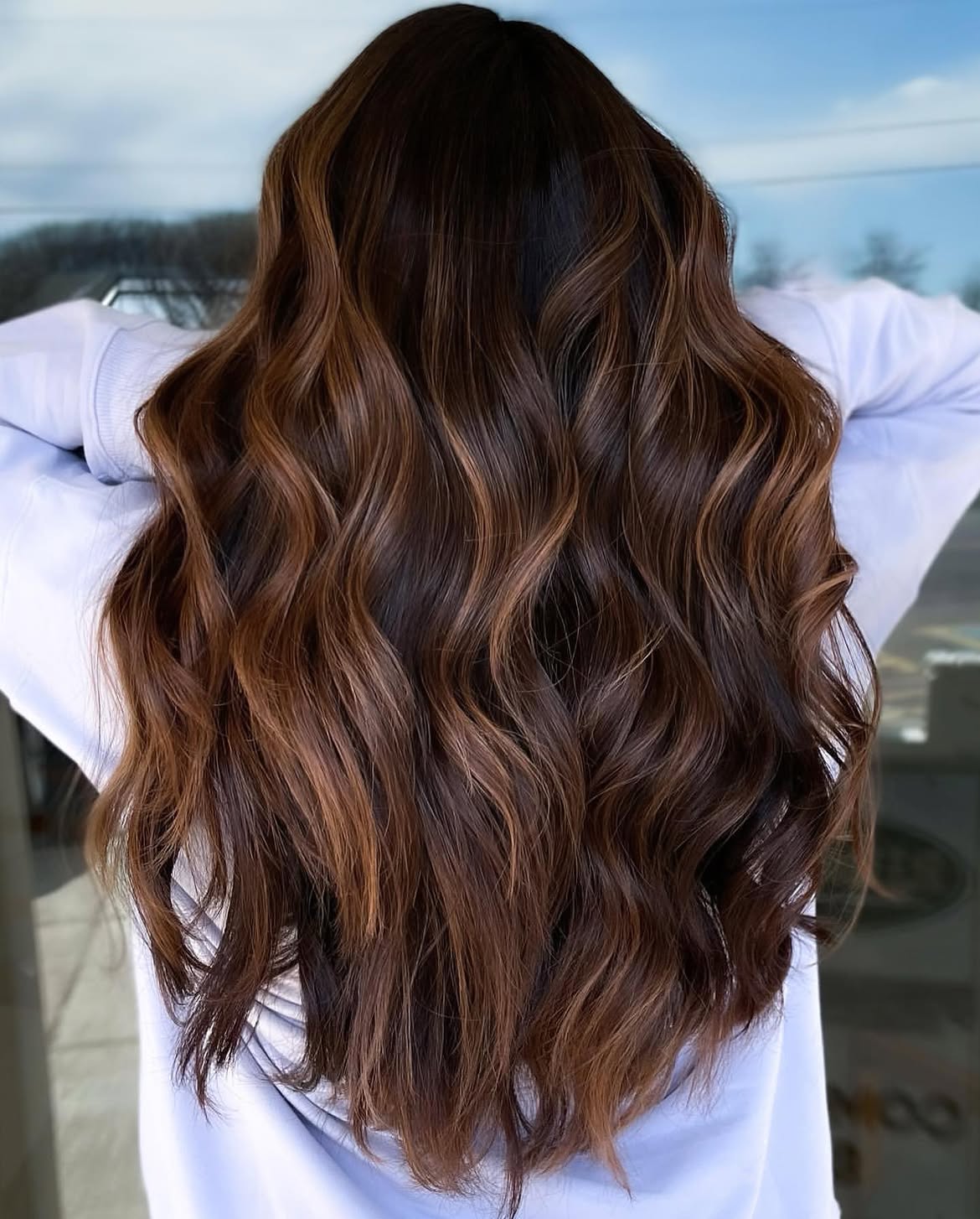 Rich Caramel Balayage On Long Brunette Waves