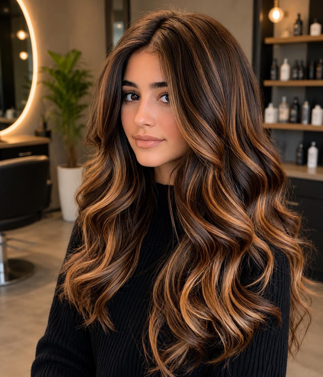 Rich Caramel Balayage With Voluminous Soft Waves