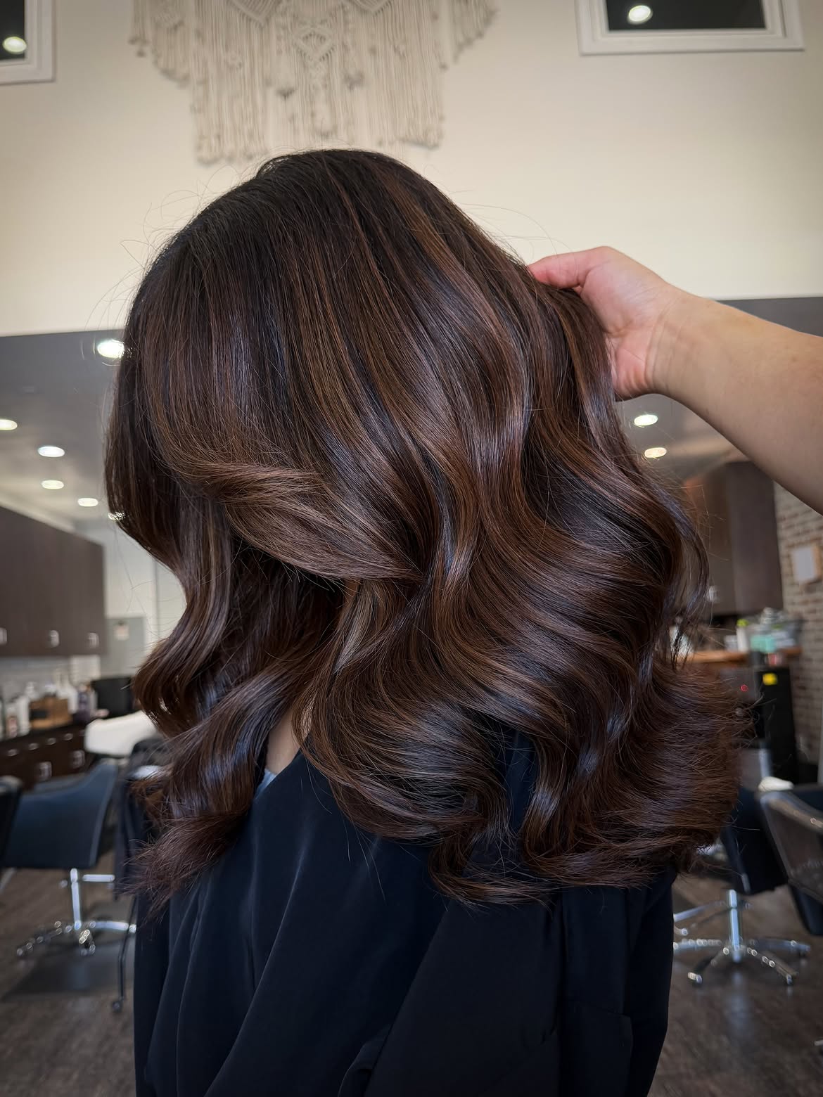Rich Chocolate Brown Balayage With Soft Waves