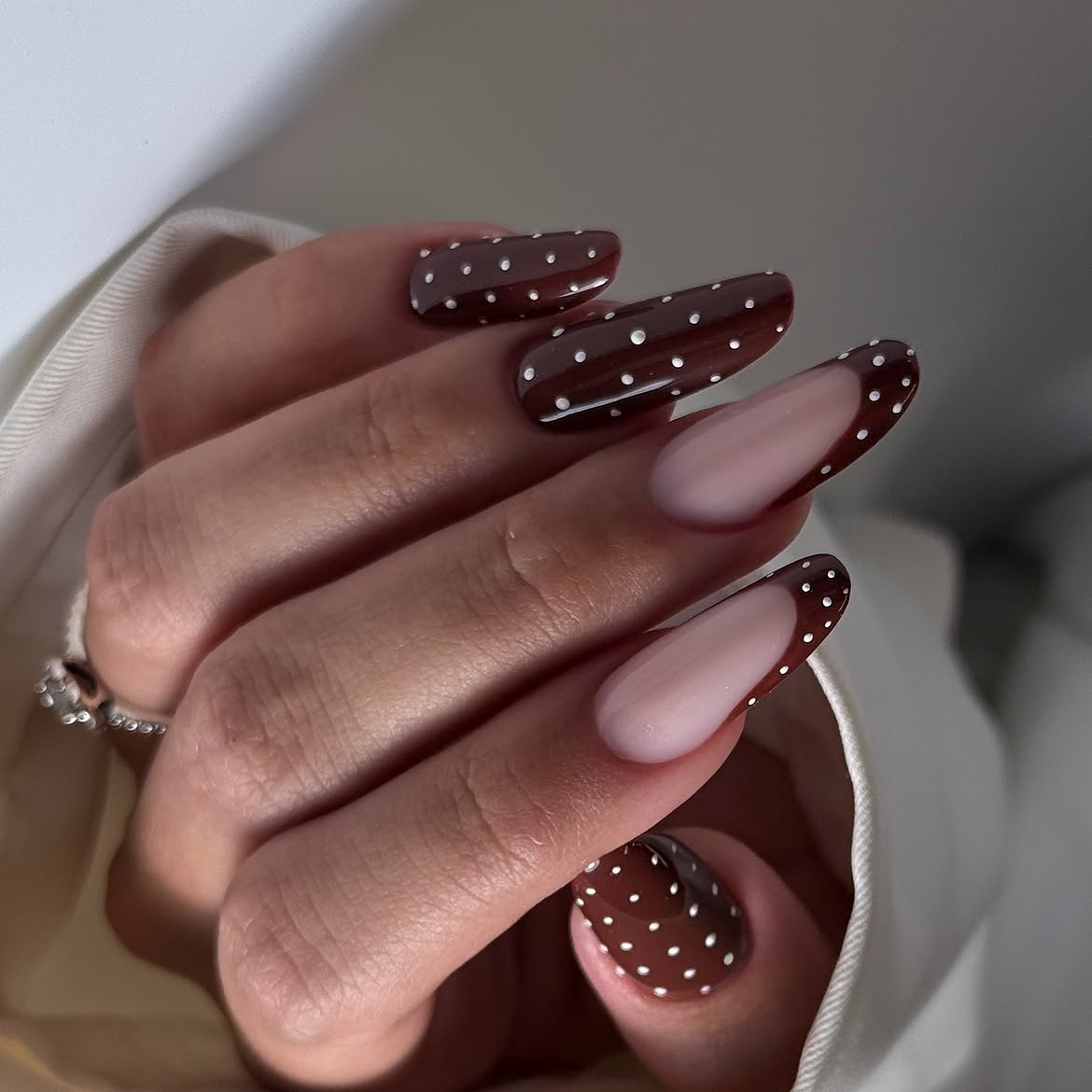 Rich Chocolate Polka Dot French Manicure