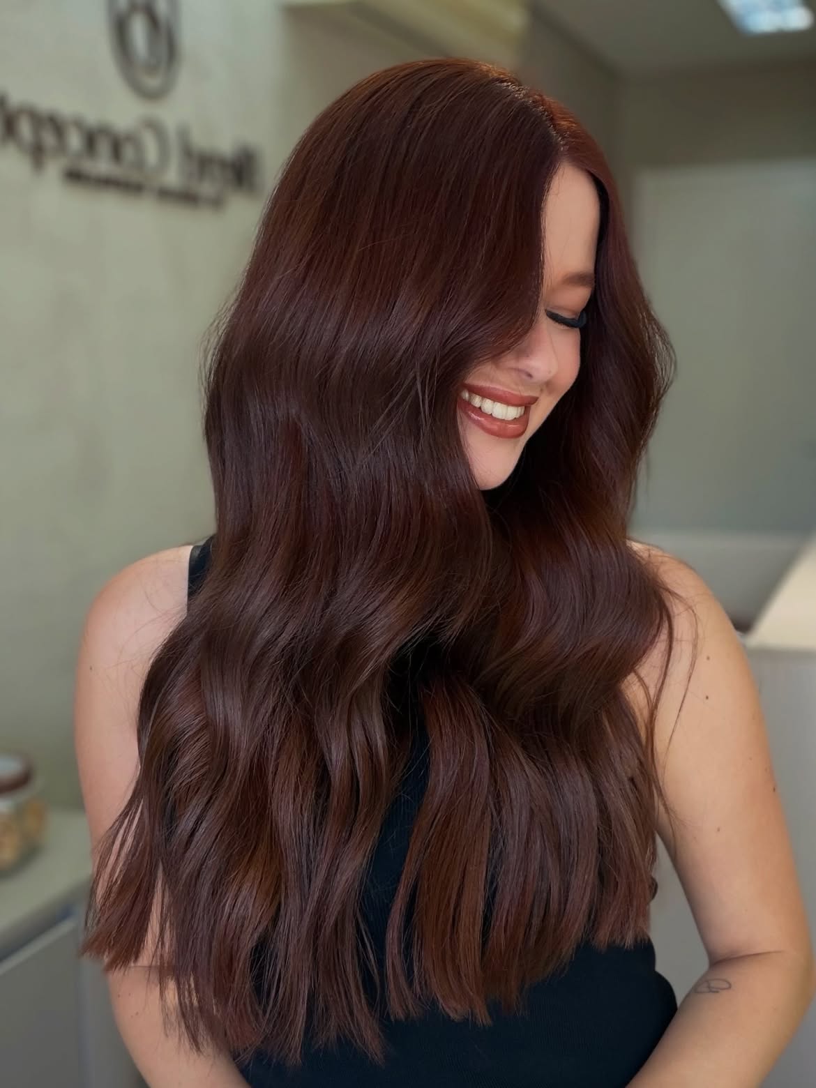 Rich Copper Brown Waves With Face Framing
