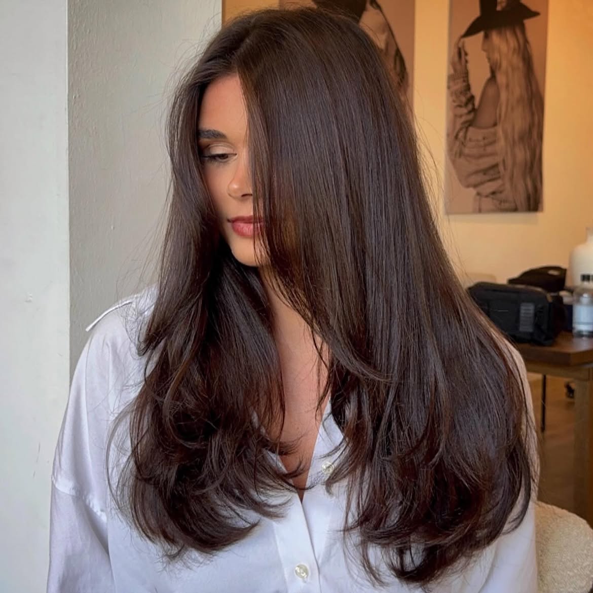 Rich Espresso Blowout With Face Framing Layers