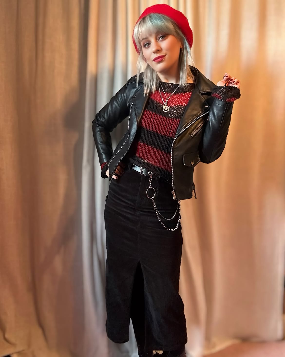 Rockstar Chic Black Midi Skirt Outfit
