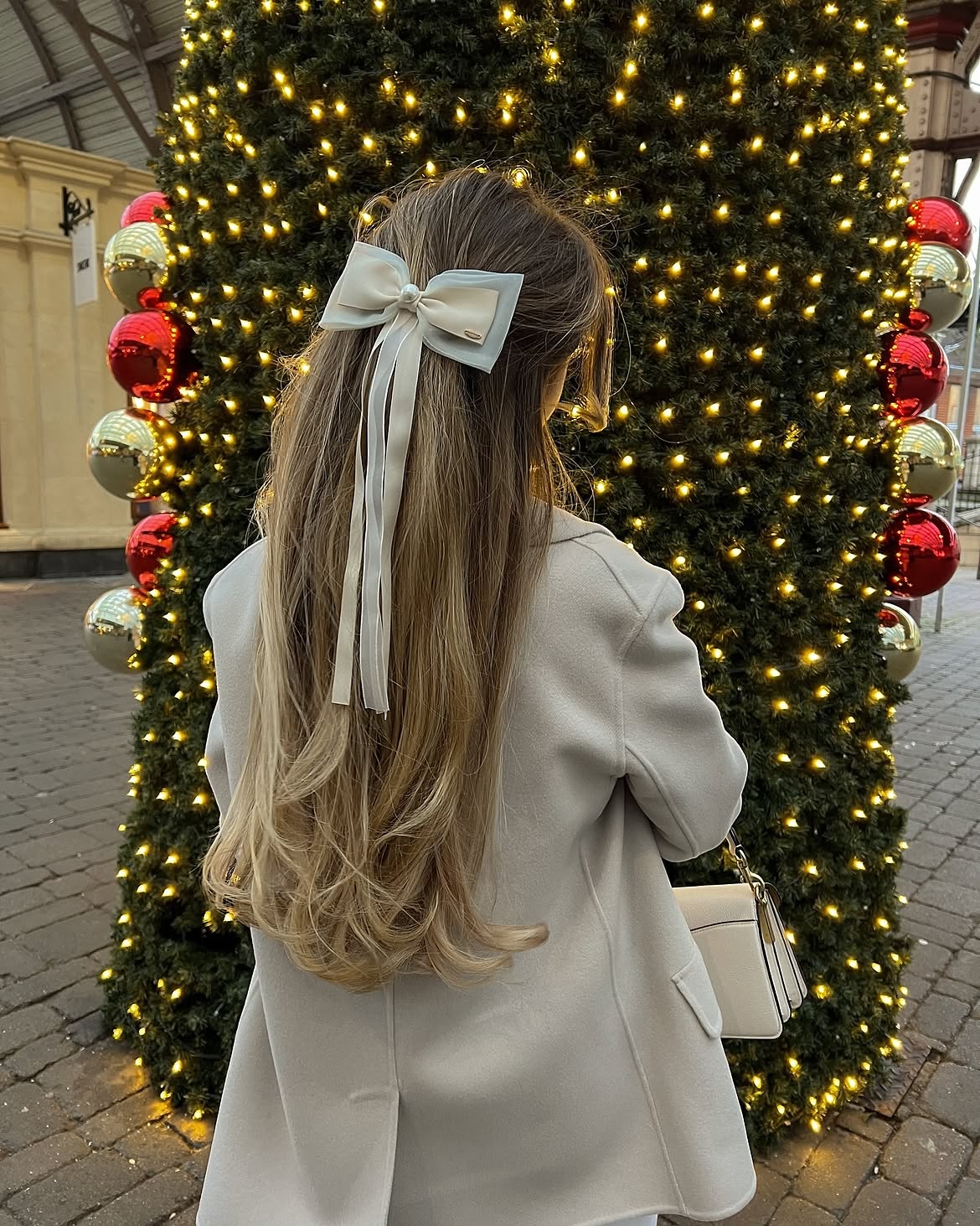 Satin Bow Half Up Long Layered Blonde