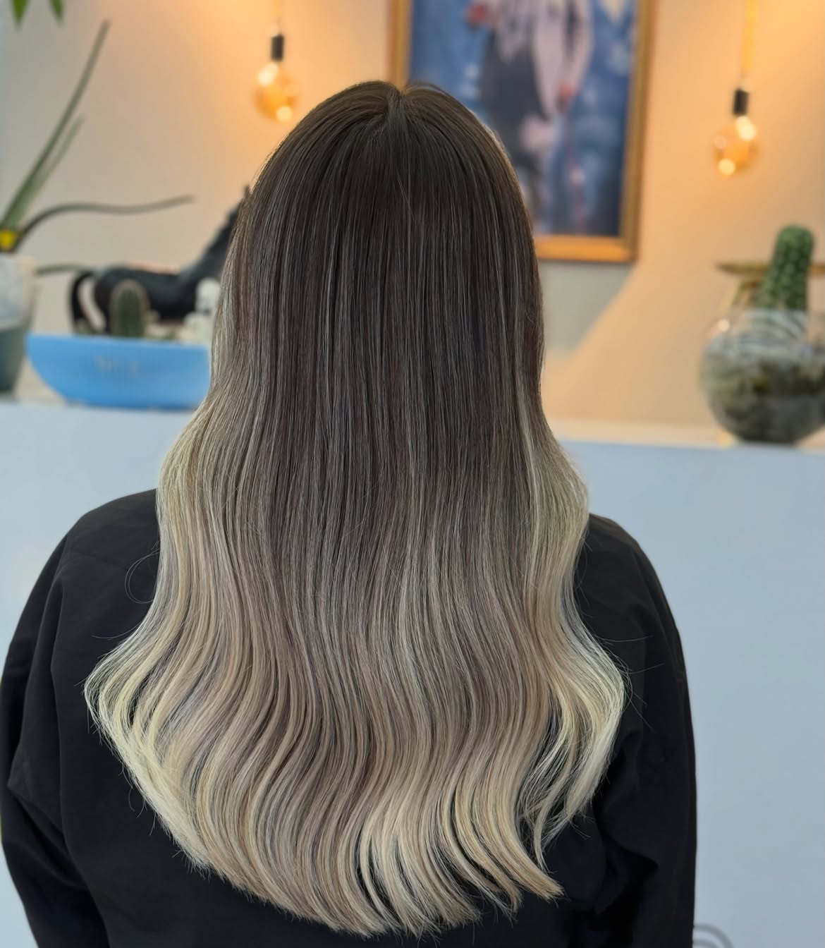 Seamless Ash Blonde Ombre On Long Layered Hair