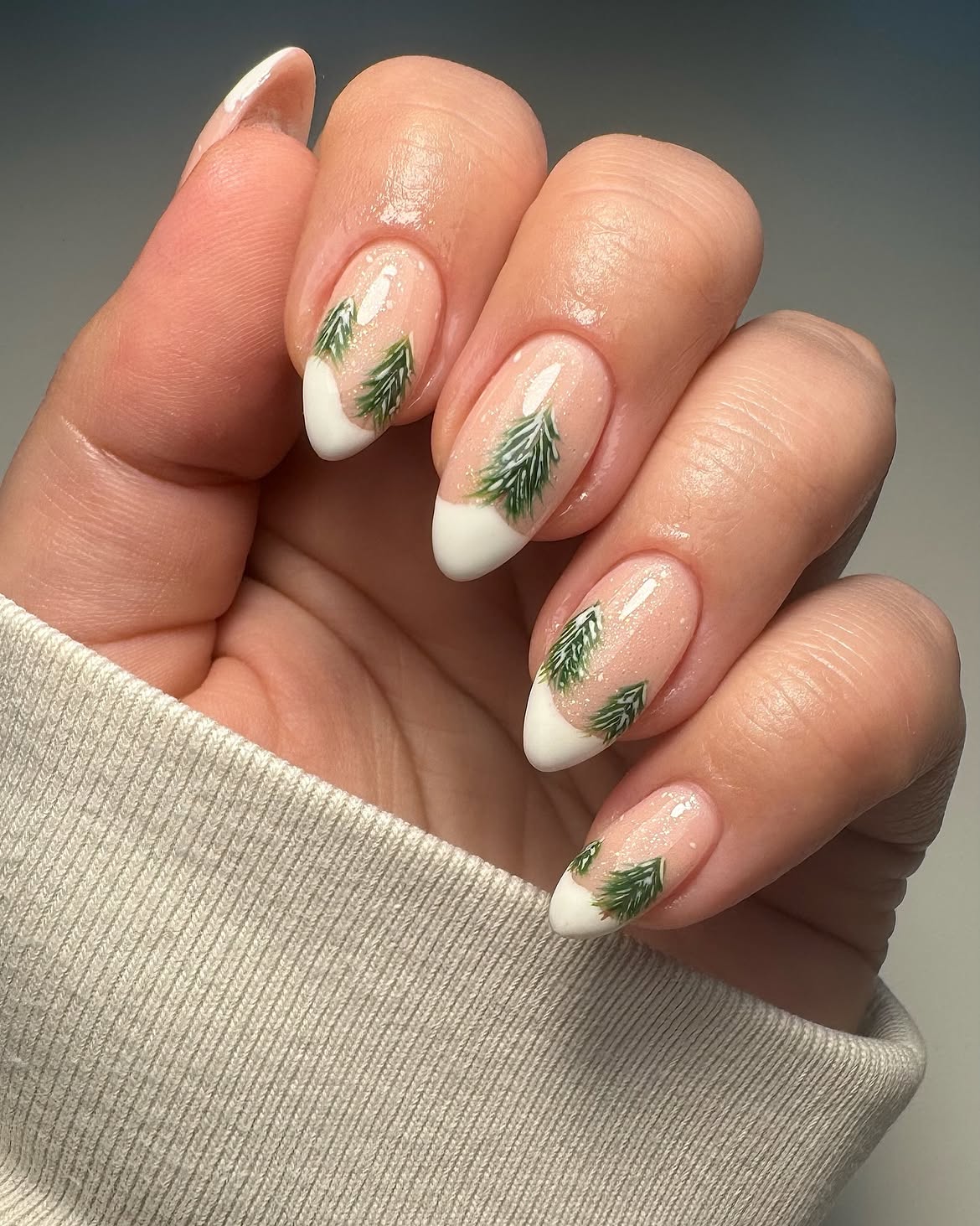 Snowy Pine Tree Almond French Tips