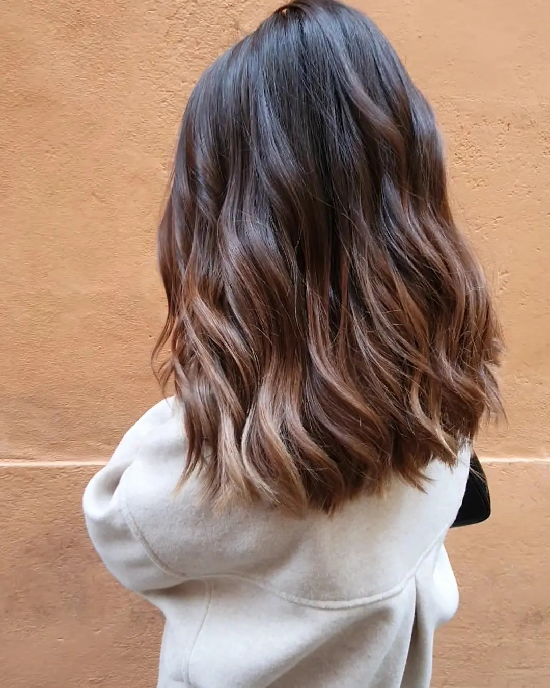 Soft Brunette Ombre On Textured Shoulder Length Lob