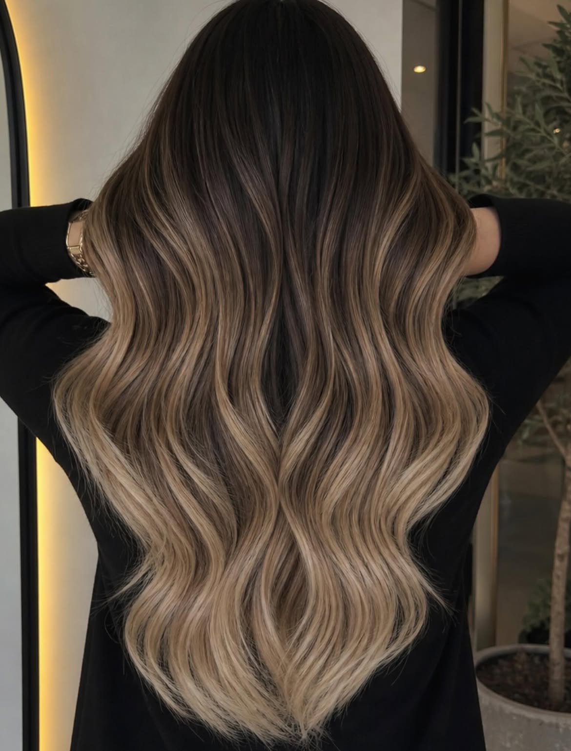 Soft Caramel Ombre Waves On Dark Brunette Hair