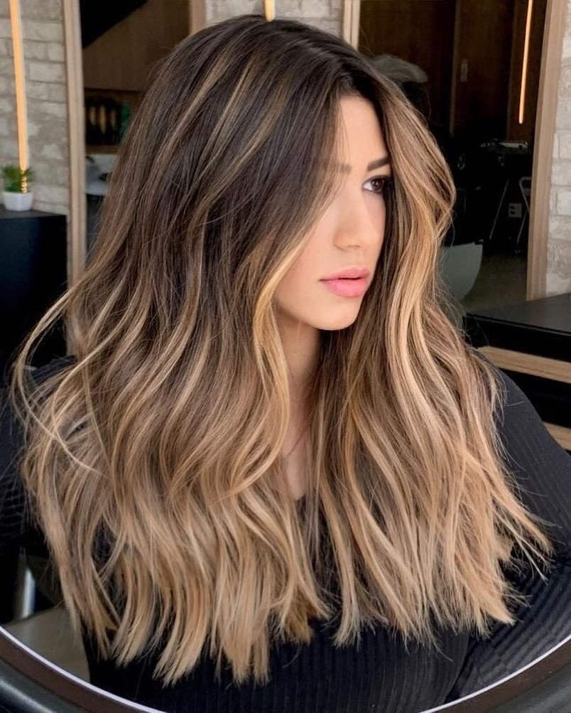 Soft Caramel Ombre With Face Framing Highlights