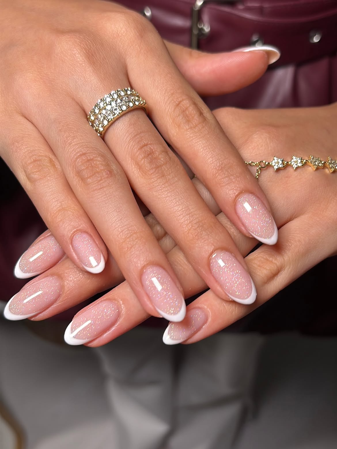 Sparkling French Tip Almond Nails