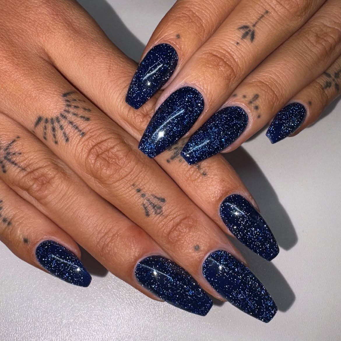 Sparkling Midnight Blue Glitter Coffin Nails