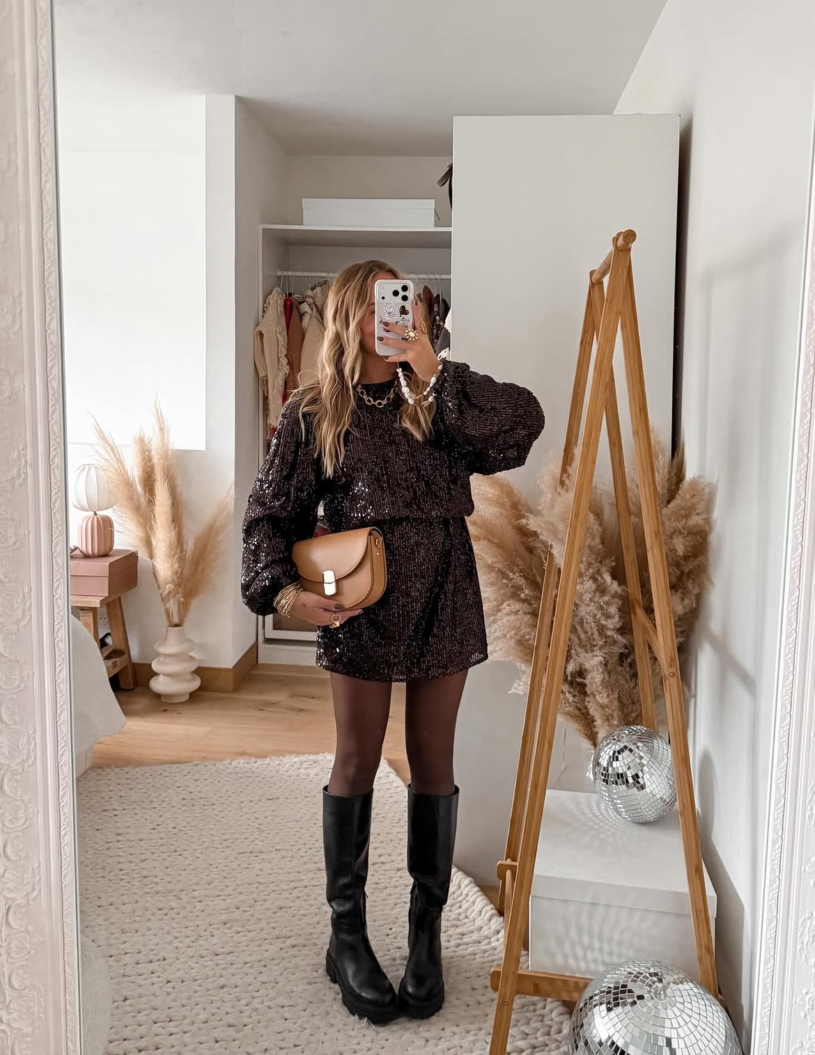 Sparkling Sequin Dress With Chunky Boots