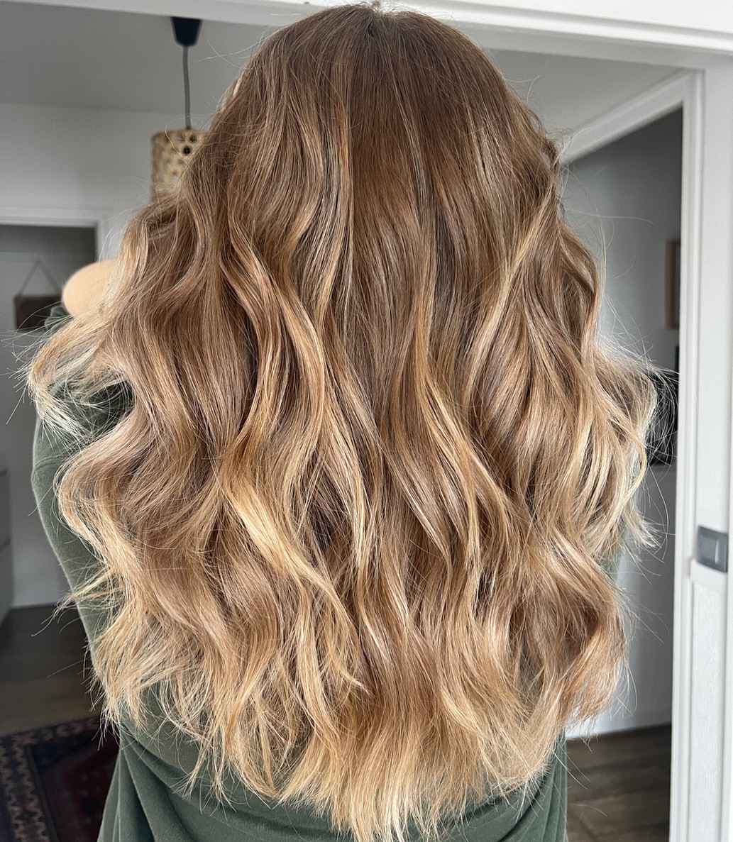 Sun Kissed Caramel Ombre On Long Wavy Layers