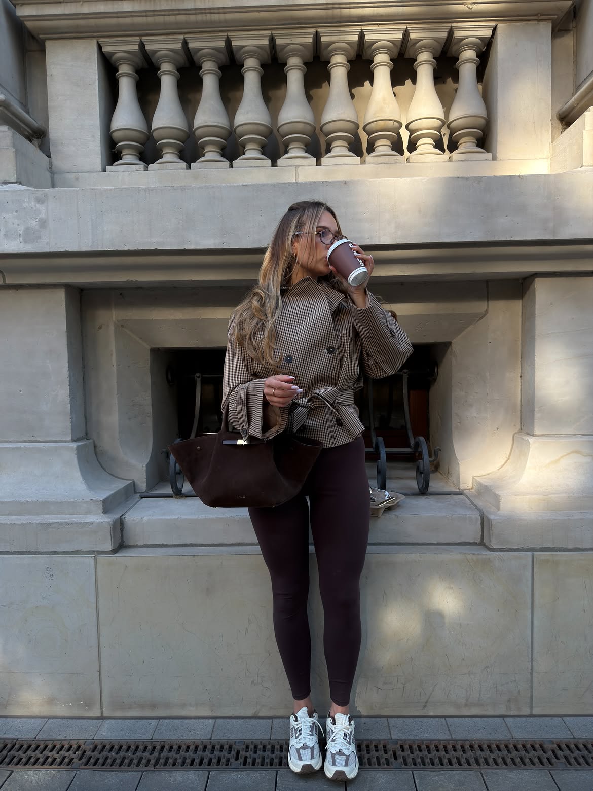 Tweed Jacket With Leggings And Sneakers