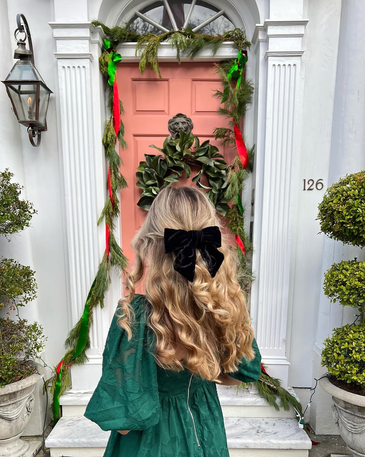 Velvet Bow Half Up Winter Curls