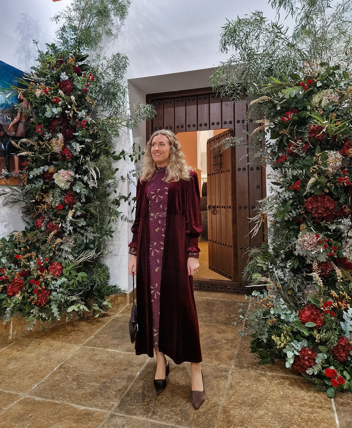 Velvet Duster Dress With Lace Overlay For Winter Wedding