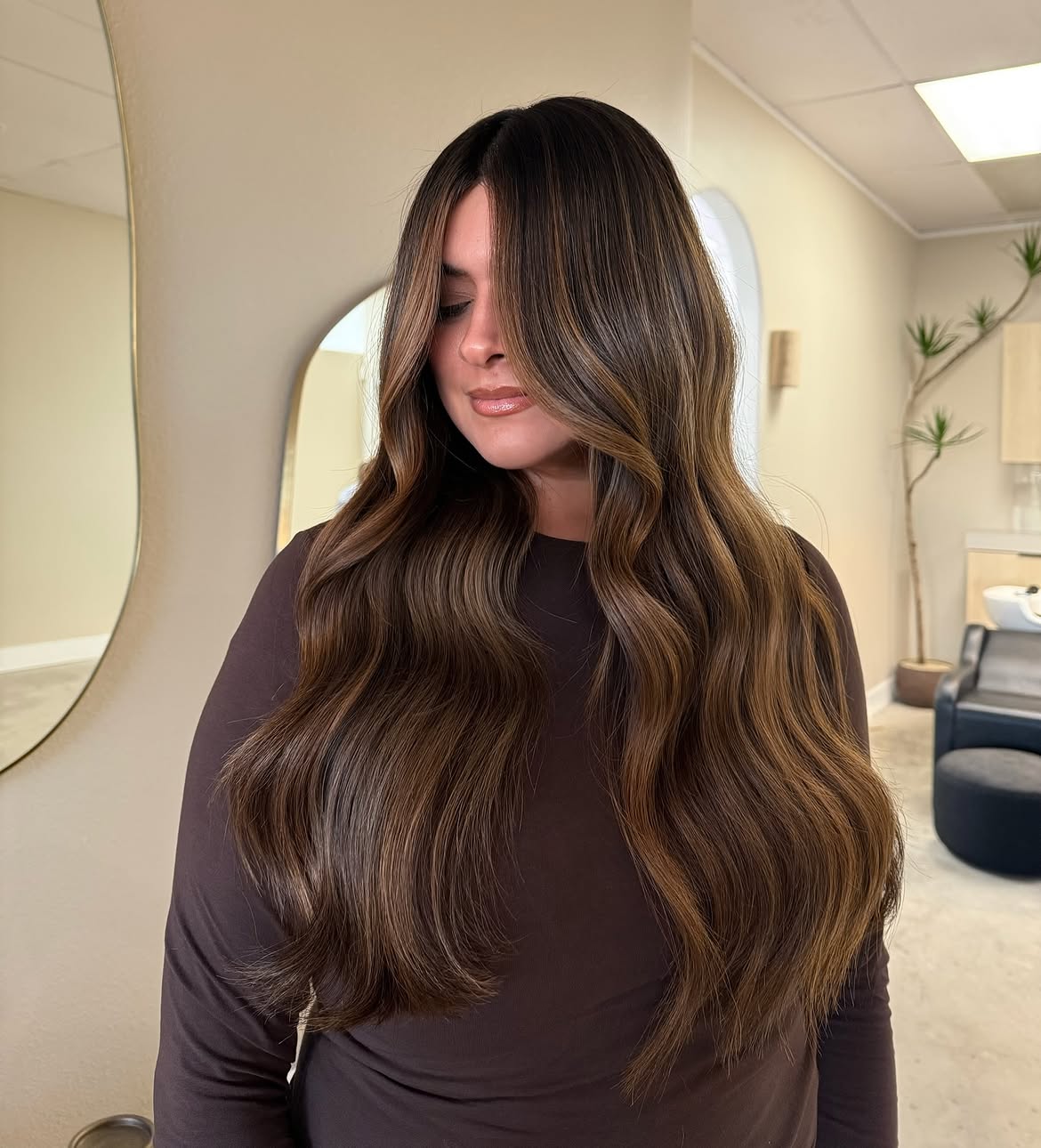 Warm Caramel Balayage With Face Framing Layers