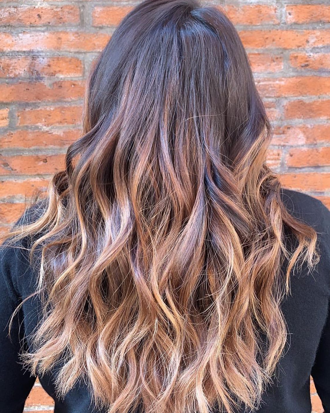 Warm Caramel Ombre Waves On Dark Hair