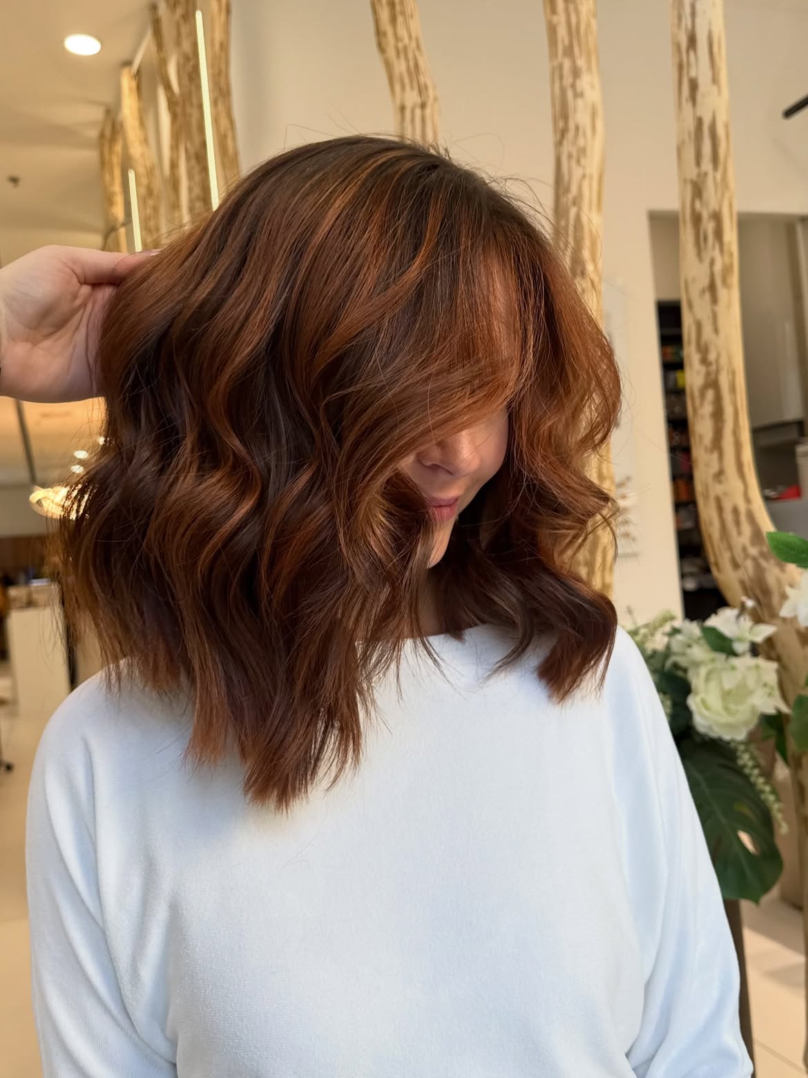 Warm Copper Brown Balayage Waves