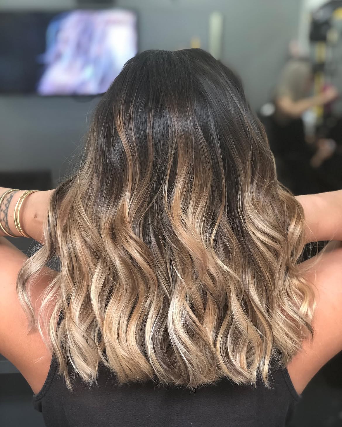 Warm Honey Blonde Ombre On Layered Lob