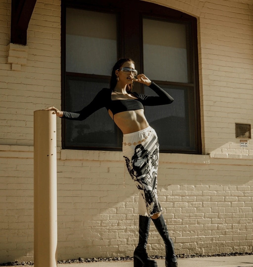 Graphic print skirt with platform boots Graphic print skirt with platform boots — 2000s Outfits